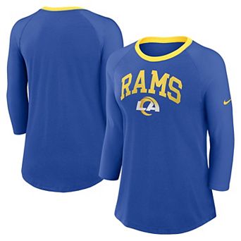 Women's Nike Royal Los Angeles Rams Raglan 3/4 Sleeve T-Shirt