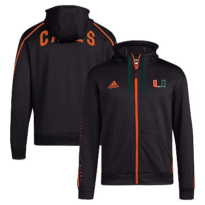 Men s adidas Black Miami Hurricanes 2024 Sideline Travel Hoodie Full Zip Sweatshirt
