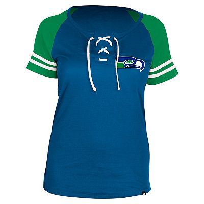 Women's New Era Royal Seattle Seahawks Throwback Lace-Up Raglan T