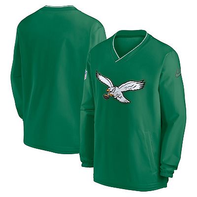 Men s Nike Kelly Green Philadelphia Eagles Throwback Logo Long Sleeve V Neck Windshirt