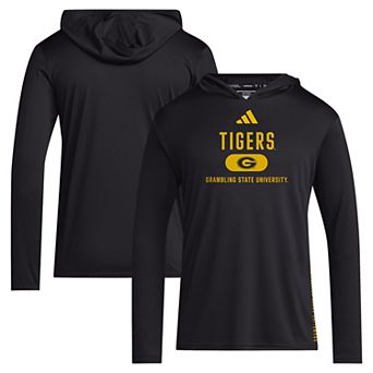 Men's adidas Black Grambling Tigers 2024 Sideline Hooded Long Sleeve T-Shirt