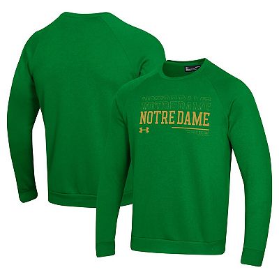 Men s Under Armour Green Notre Dame Fighting Irish 2024 25 Sideline Wordmark Rival Raglan Pullover Sweatshirt