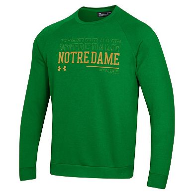 Men's Under Armour Green Notre Dame Fighting Irish 2024/25 Sideline Wordmark Rival Raglan Pullover Sweatshirt