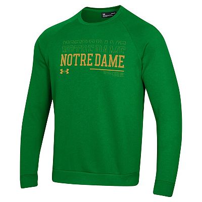 Men s Under Armour Green Notre Dame Fighting Irish 2024 25 Sideline Wordmark Rival Raglan Pullover Sweatshirt