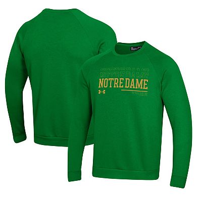 Men's Under Armour Green Notre Dame Fighting Irish 2024/25 Sideline Wordmark Rival Raglan Pullover Sweatshirt