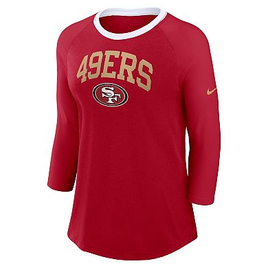 Women's Nike Scarlet San Francisco 49ers Raglan 3/4 Sleeve T-Shirt