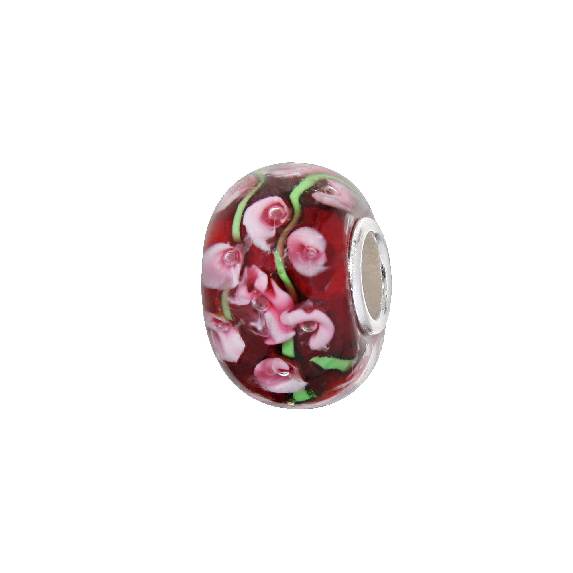 Individuality Beads Sterling Silver Floral Glass Bead, Womens, Pink Dark R