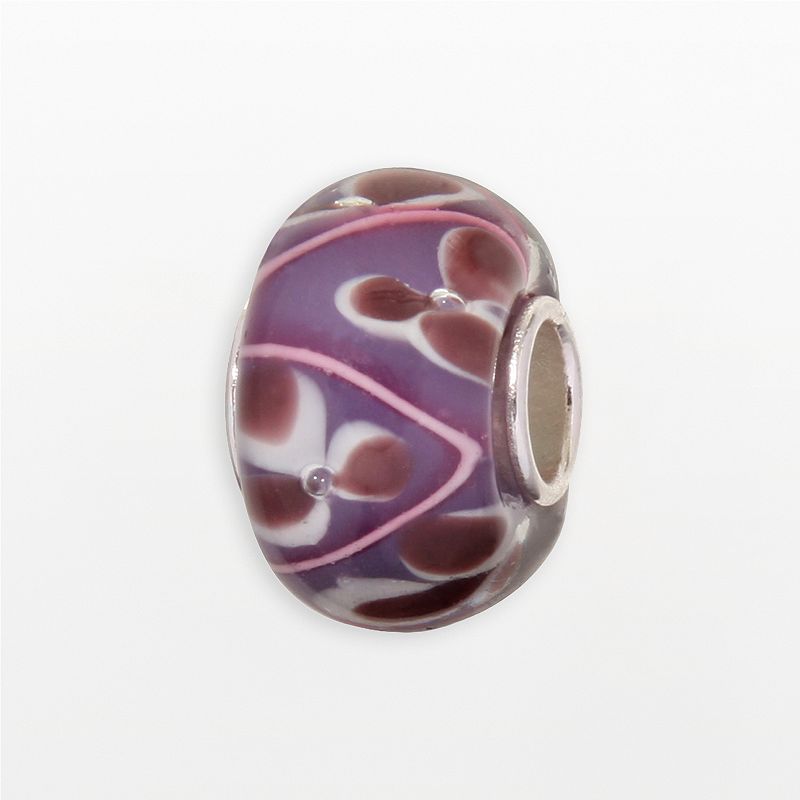 Individuality Beads Sterling Silver Purple and Pink Floral Glass Bead, Wome