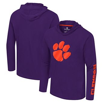 Men's Colosseum Purple Clemson Tigers Logo Lockup Active Blend Long Sleeve T-Shirt Hoodie