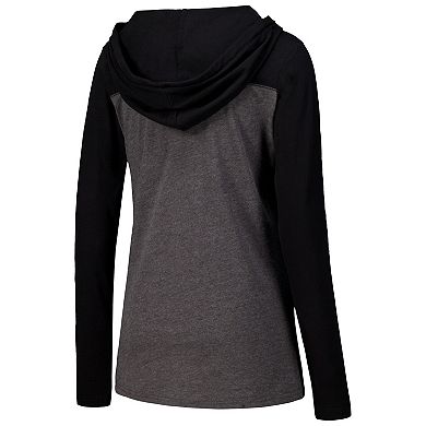 Women's Heather Charcoal Michigan State Spartans Knockout Color Block Hoodie V-Neck Long Sleeve T-Shirt