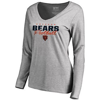 Women's NFL Pro Line Ash Chicago Bears Iconic Collection Script Assist Long Sleeve V-Neck T-Shirt
