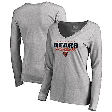Women's NFL Pro Line Ash Chicago Bears Iconic Collection Script Assist Long Sleeve V-Neck T-Shirt