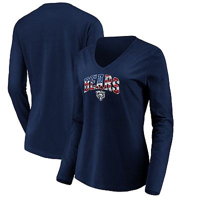 Women s NFL Pro Line Navy Chicago Bears Banner Wave V Neck Long Sleeve T Shirt