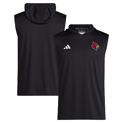 Men s adidas Black Louisville Cardinals 2024 Sideline Hoodie Sleeveless Shirt