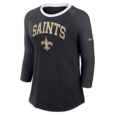 Women's Nike Black New Orleans Saints Raglan 3/4 Sleeve T-Shirt