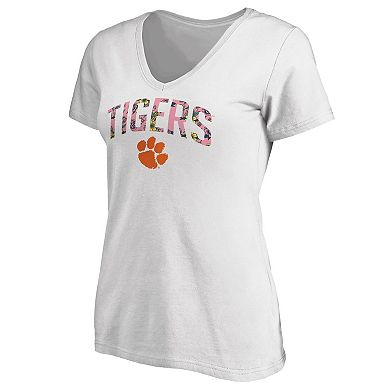 Women's White Clemson Tigers Floral Arched V-Neck T-Shirt
