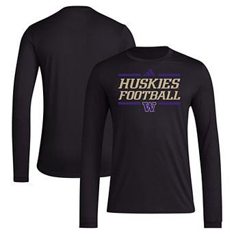 Men's adidas Black Washington Huskies Locker Football Pre-Game AEROREADY Long Sleeve T-Shirt