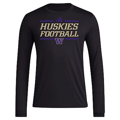 Men's adidas Black Washington Huskies Locker Football Pre-Game AEROREADY Long Sleeve T-Shirt