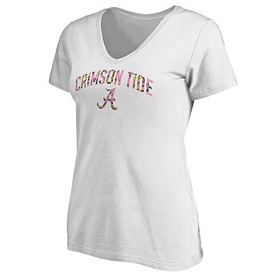 Women's White Alabama Crimson Tide Floral Arched V-Neck T-Shirt