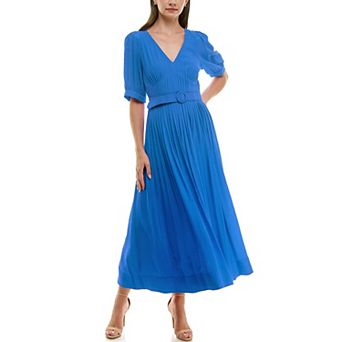 Women's Taylor Pleated Short Sleeve Belted Maxi Dress
