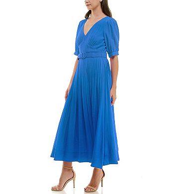 Women's Taylor Pleated Short Sleeve Belted Maxi Dress