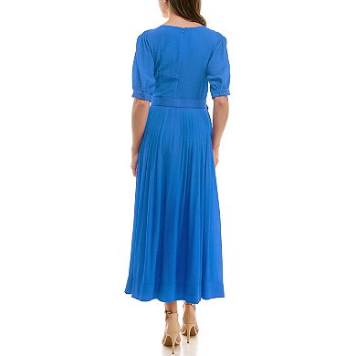 Women's Taylor Pleated Short Sleeve Belted Maxi Dress