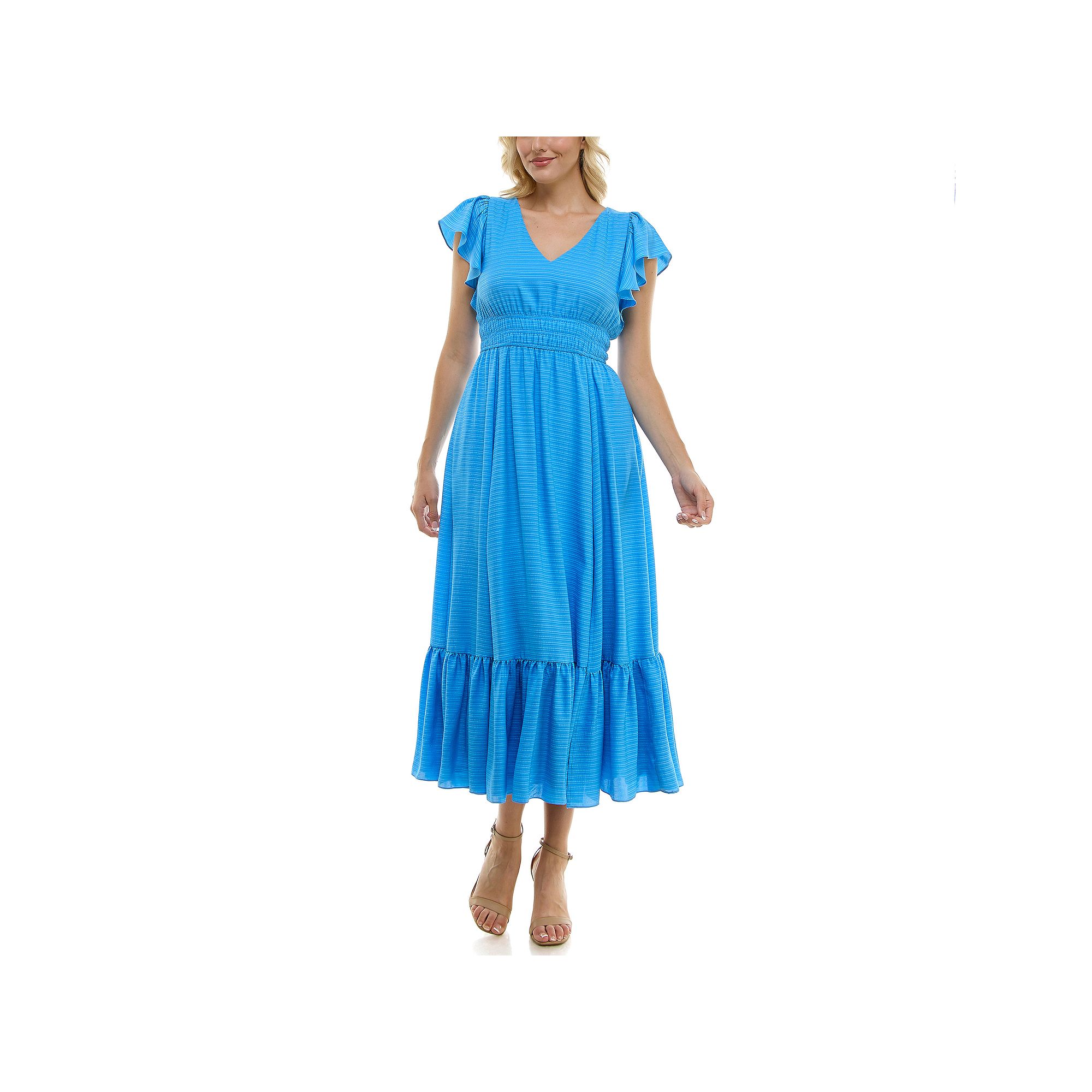 Womens Taylor Flutter Sleeve Fit & Flare Maxi Dress, Size: 4, Blue Blue