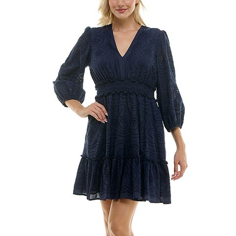 Женские платья Taylor Women's Taylor Lace Bishop Sleeve Fit & Flare Mini Dress