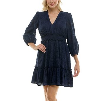 Women's Taylor Lace Bishop Sleeve Fit & Flare Mini Dress