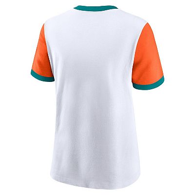 売れ筋商品|||ナイキ カットソー トップス レディース Women's White/Orange Miami Dolphins Rewind Ringer T-Shirt White, Orange Women's Nike White/Orange Miami Dolphins Rewind Ringer T-Shirt