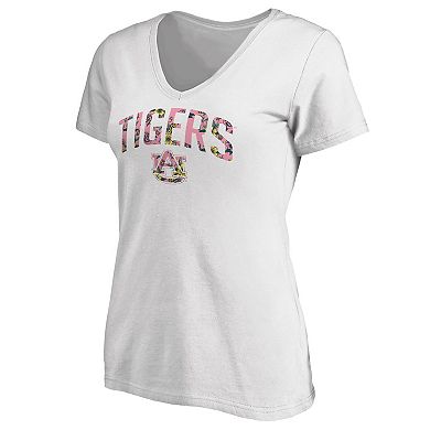 Women's White Auburn Tigers Floral Arched V-Neck T-Shirt