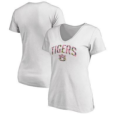 Women's White Auburn Tigers Floral Arched V-Neck T-Shirt