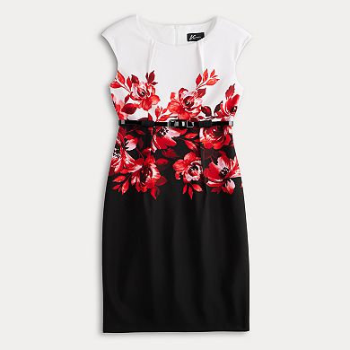 Women's Connected Apparel Crewneck Cap Sleeve Belted Bodycon Dress