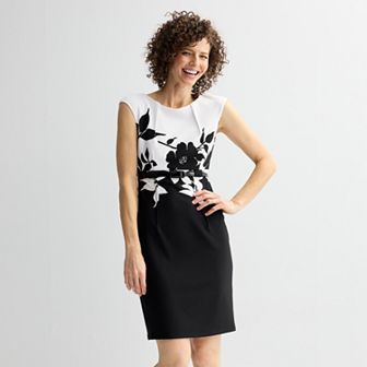Women's Connected Apparel Crewneck Cap Sleeve Belted Bodycon Dress