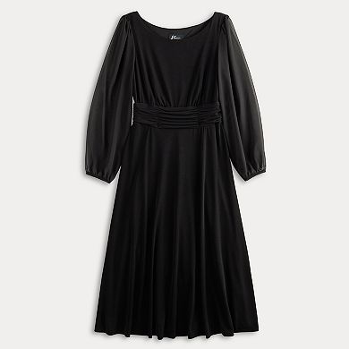 Women's Connected Apparel Rouched Waist And Sheer Sleeve Dress