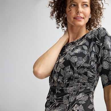 Women's Connected Apparel Crewneck Elbow Sleeve Faux Wrap Dress