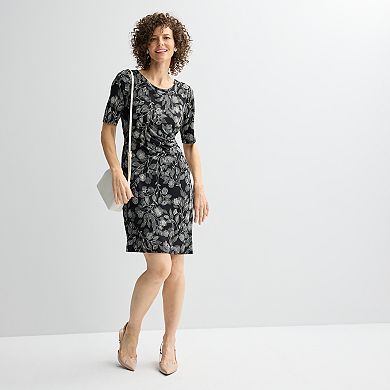 Women's Connected Apparel Crewneck Elbow Sleeve Faux Wrap Dress