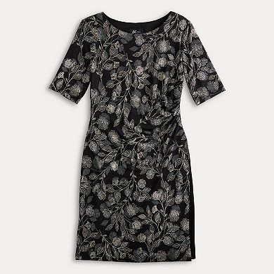 Women's Connected Apparel Crewneck Elbow Sleeve Faux Wrap Dress
