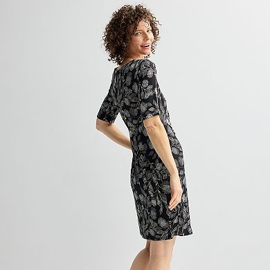Women's Connected Apparel Crewneck Elbow Sleeve Faux Wrap Dress