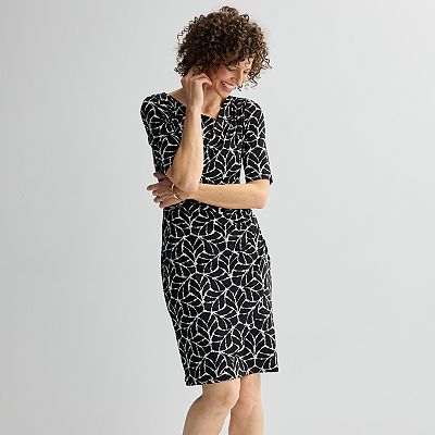 Women's Connected Apparel Asymmetrical Neck Elbow Sleeve Dress
