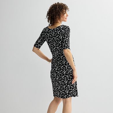 Women's Connected Apparel Asymmetrical Neck Elbow Sleeve Dress