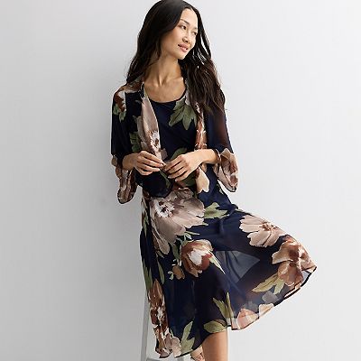 Women's Robbie Bee 2-Piece Chiffon Jacket & Dress Set, Size: 6, Neutral Floral