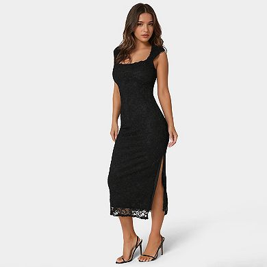 Women's bebe Cap Sleeve Square Neck Bodycon Maxi Dress