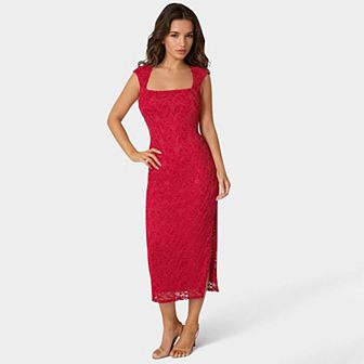 Women's bebe Cap Sleeve Square Neck Bodycon Maxi Dress