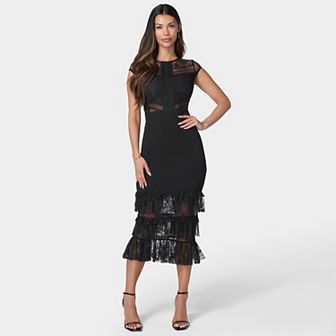 Women's bebe Tiered Lace Midi Dress