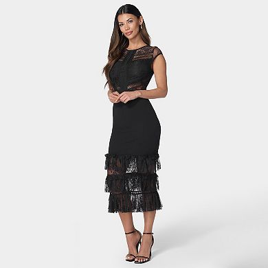 Women's bebe Tiered Lace Midi Dress