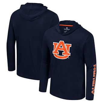 Men's Colosseum Navy Auburn Tigers Logo Lockup Active Blend Long Sleeve T-Shirt Hoodie