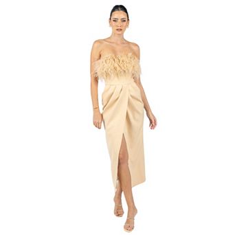 Diane Midi Feather Dress Beige