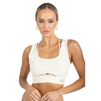 Cleo Color Block Activewear Sportsbra In Beige