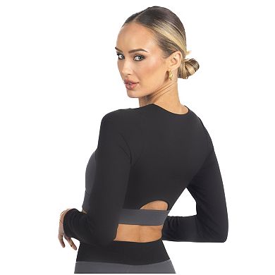 Alisha Color Block Activewear Long Sleeve Top In Black